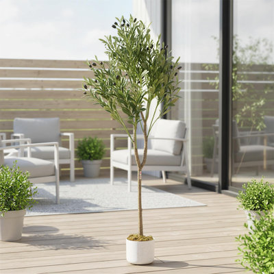 4.3 ft Artificial Olive Tree, Potted Fake Olive Plant with Lifelike Leaves & 44 Fruits, Decorative Evergreen Faux Plant Trees for Home Indoor Outdoor Living Room Office