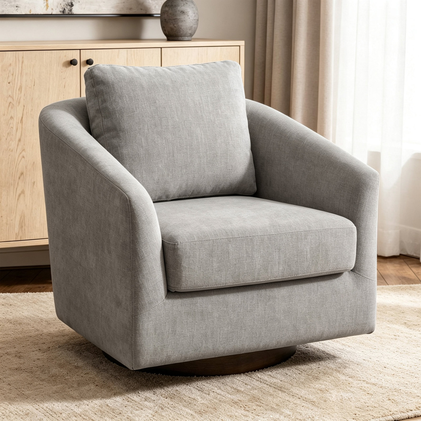 Swivel Armchair, Light Gray
