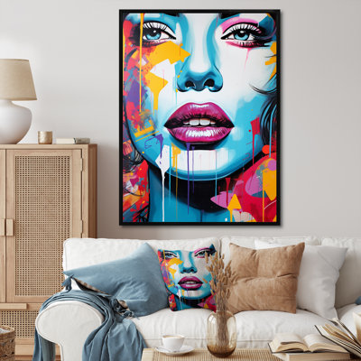 Pop Art bleu et orange, portrait de femme I - impressions d'art moderne