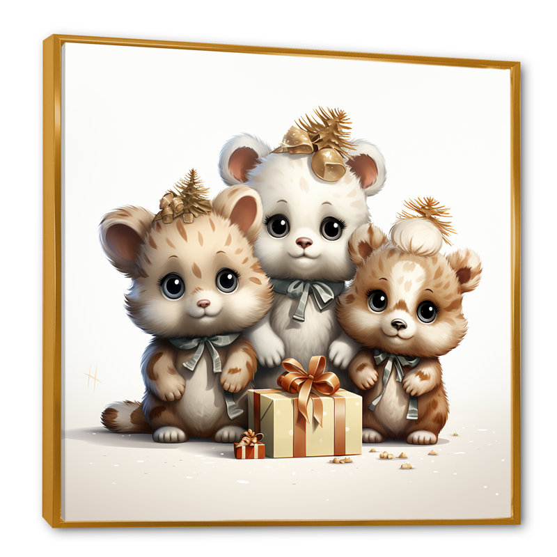 Joyfull Nursery Teddy Bears IV - Art mural de l'ours en peluche, Cadre flottant doré, 36" H x 36" W