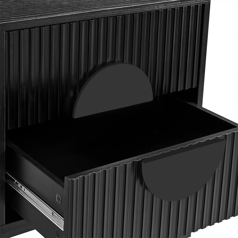 Table de chevet noire moderne de 21 po de hauteur avec portes en bois massif, table de chevet de 19 po de large