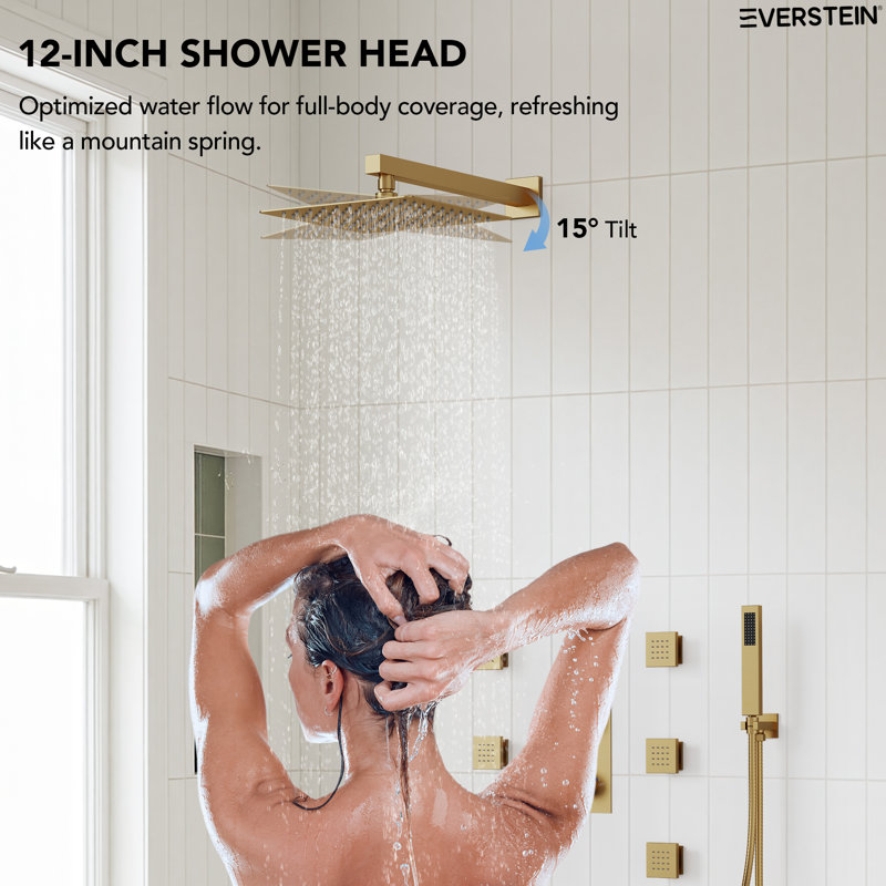 Système de douche mural numérique, pomme de douche à pluie haute pression 12 "avec douche à main, Or brossé