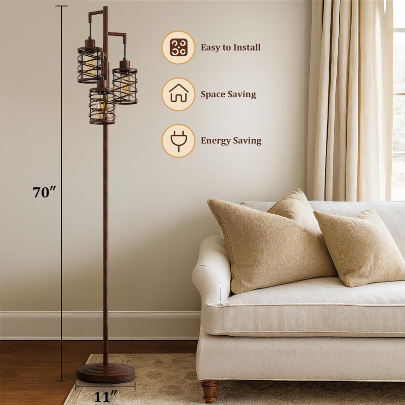 70" Dimmable Industrial Tree Floor Lamp, Walnut