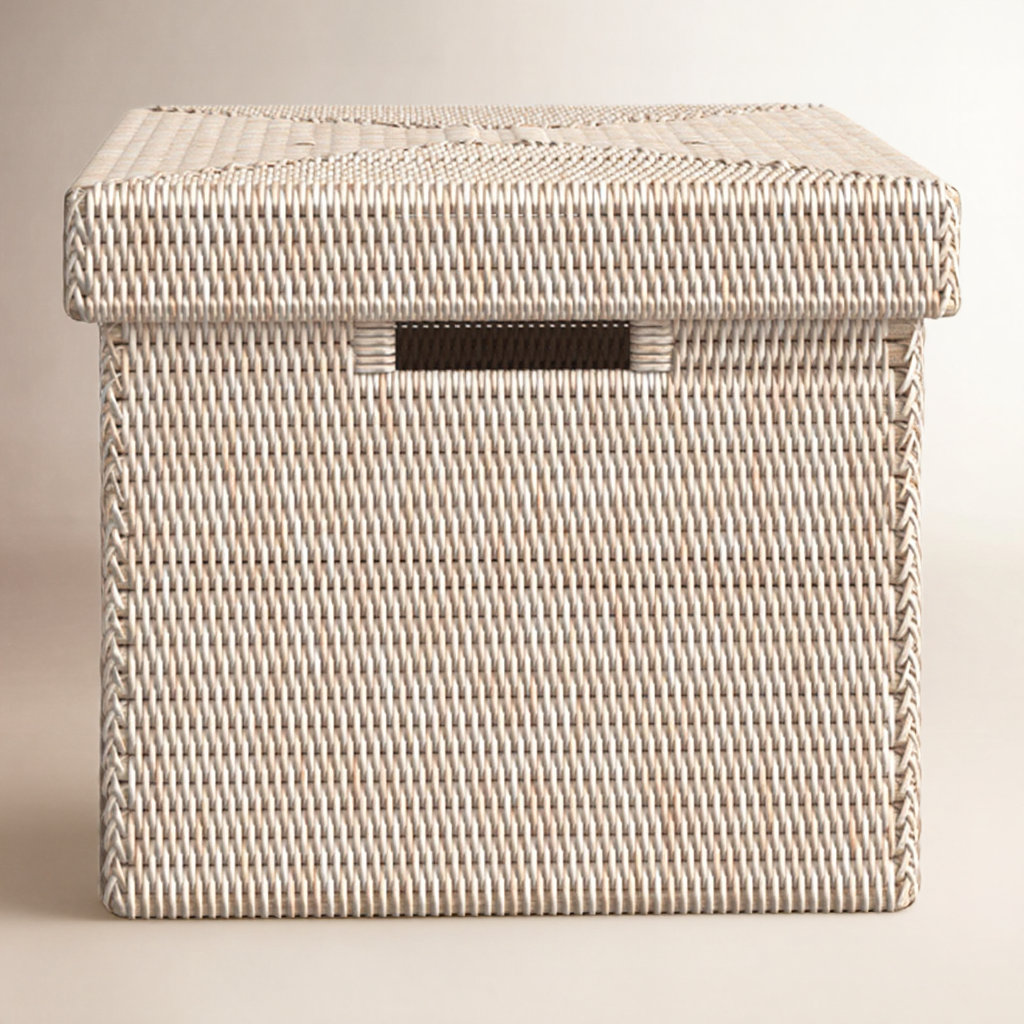 Handmade Rattan Storage Basket, White Wash