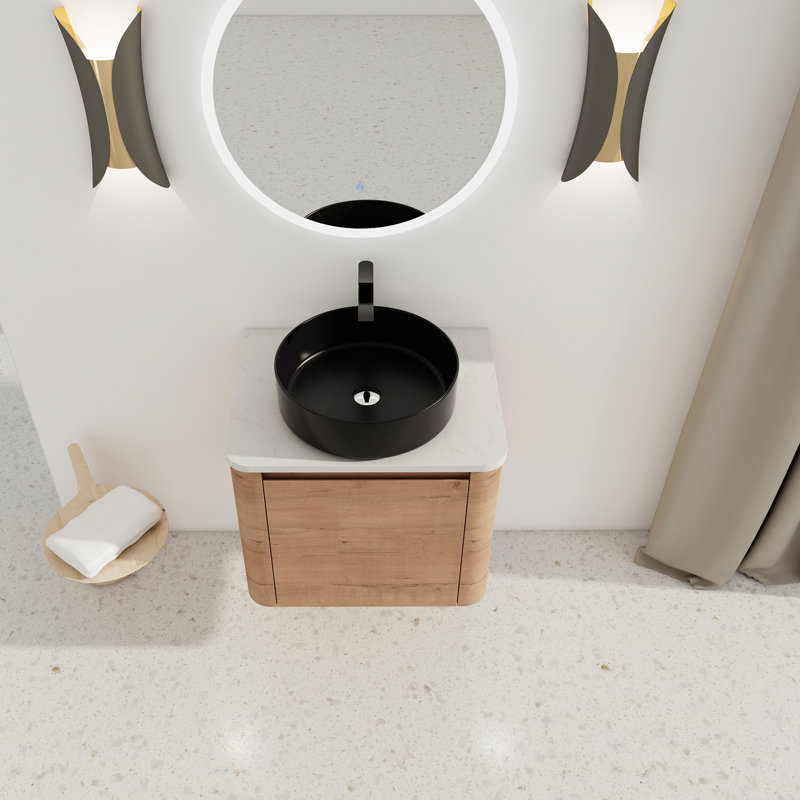 Meuble-lavabo mural moderne avec lavabo d'art en céramique et porte à fermeture en douceur, 24"