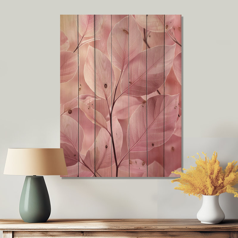 Rose Shadows Among The Leaves III - Leaves Wood Print - On Natural Pine Wood, 20" H x 10" W x 0.78" D