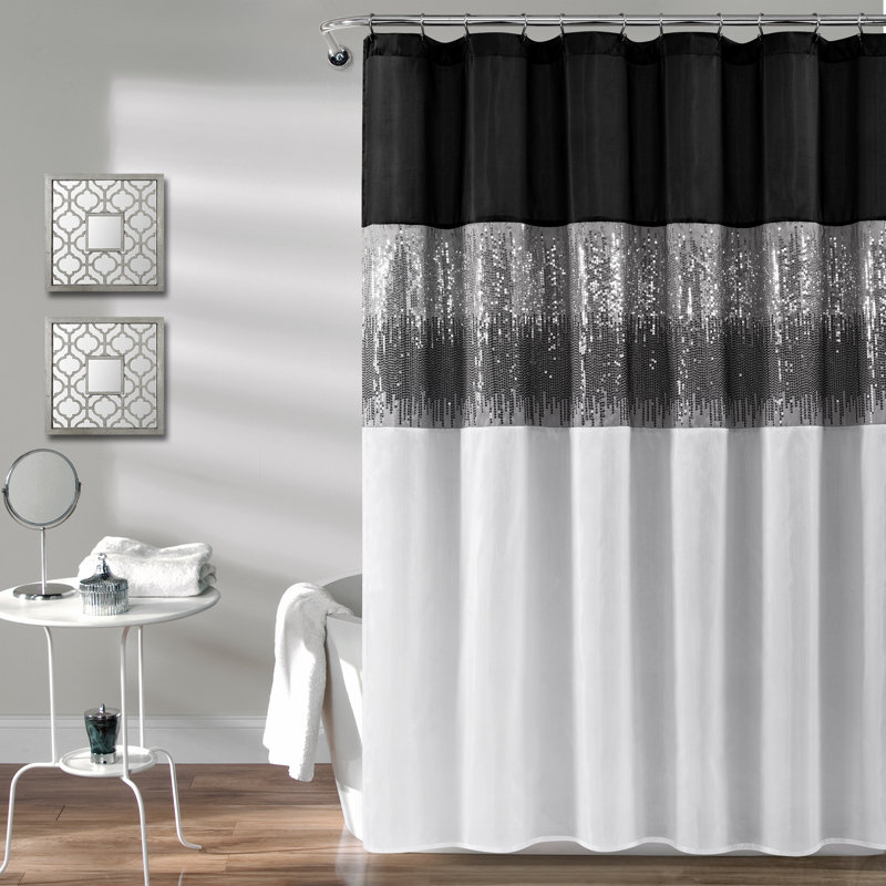 Pruneda Polyester Shower Curtain, White/Black, 183cm W x 183cm L