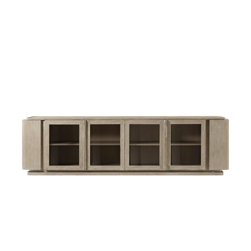 Repose Solid Wood and Glass TV Stand, Gray Oak