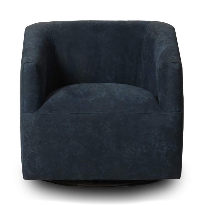Fauteuil d'appoint pivotant en cuir Bergholt, Cuir véritable bleu
