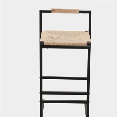 Ensemble de 2 tabourets de bar avec dossier en corde de papier tissé à hauteur de comptoir pour la cuisine et la maison (corde en papier avec dossier)