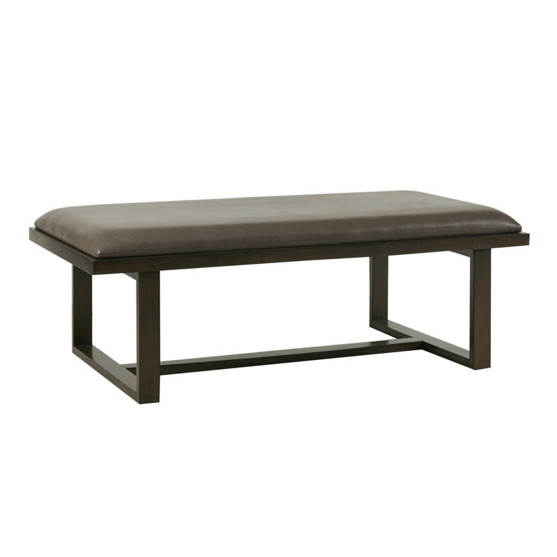 Tracey Brown Faux Leather Cocktail Ottoman with Wood Trim