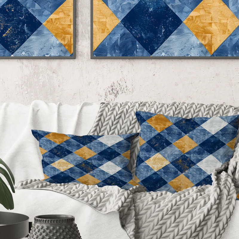 Coussin Mid-Century Gingham I - Mid-Century bleu marine