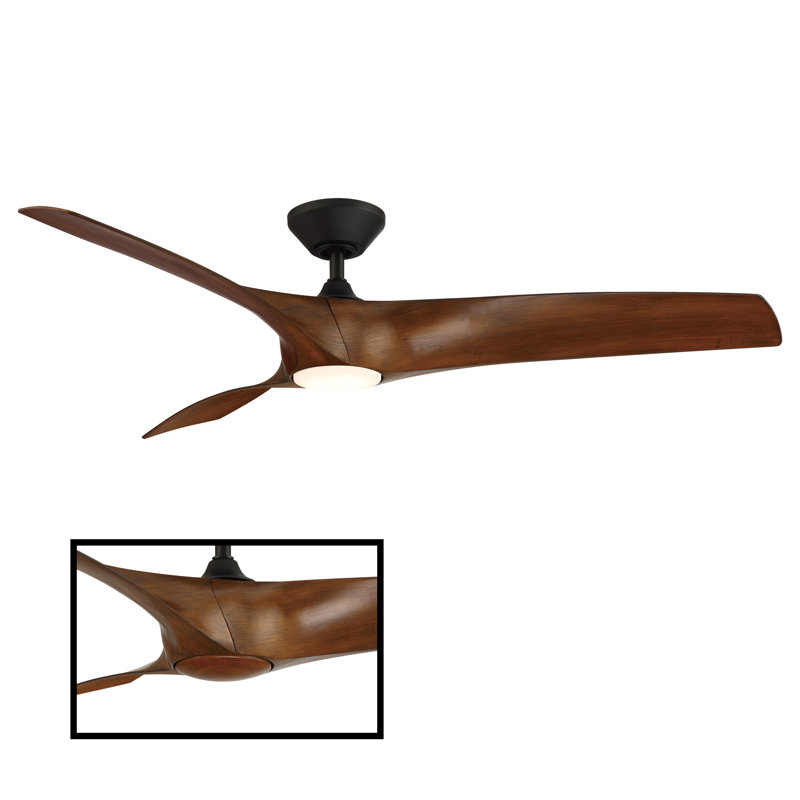 Zephyr 3 - Blade Outdoor/Indoor Smart Ceiling Fan with Light Kit And Remote Control Included, 52", Matte Black/Distressed Koa