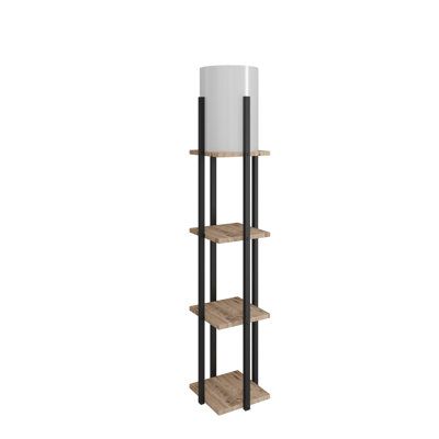 Modern Floor Lamp, Natural & Black Finish, 53.1 in Tall | Durable Particle Board Body, MDF Profile, Fabric Cap (8.3 x 8.3 in, Height: 14.2 in) | On/Off Switch, E27 Socket, 45-60W, CE Certified, Stylish Home Lighting