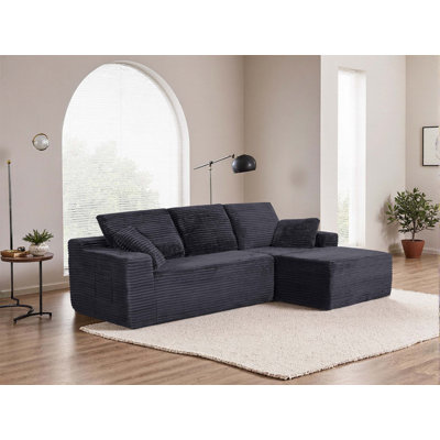 Canapé modulaire en L de 104 pouces en velours côtelé avec coussins en forme de nuage, installation sans assemblage et configuration adaptative pour les salons et les appartements.