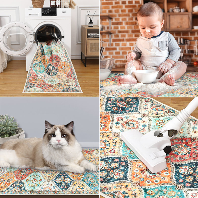 Siegulf Washable Moroccan Indoor Rug, Rectangle 5' x 7'