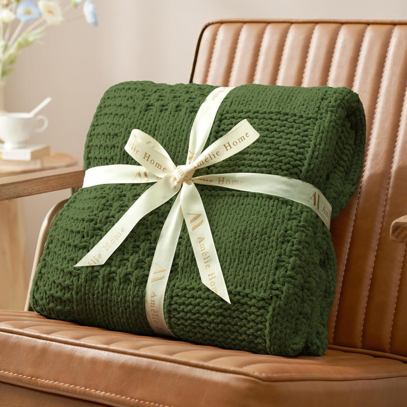 Jeté à carreaux en chenille pour canapé, L 0,75 po x l 50 po, Vert