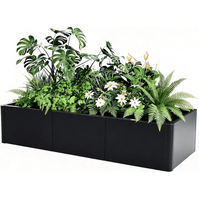 20-70" Rectangular Metal Planter Box with Drainage Holes, Snap-On Raised Garden Bed Kit, 12" H x 54" W x 20" D
