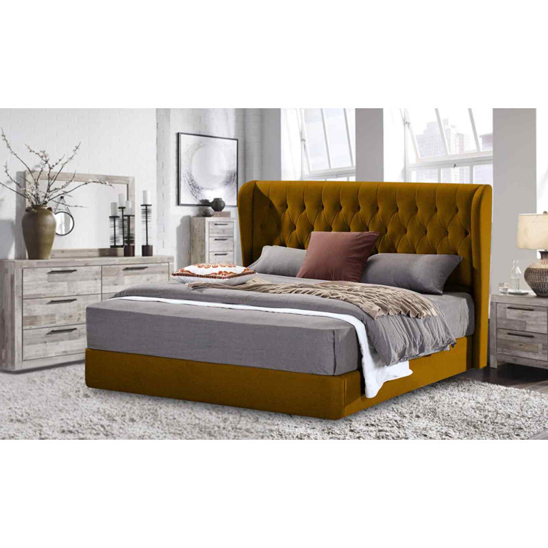 Upholstered Bed, Single (3'), Mustard
