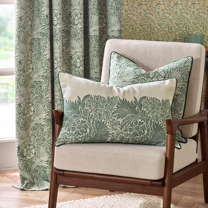 Marigold Floral Square Cushion Cover, Green