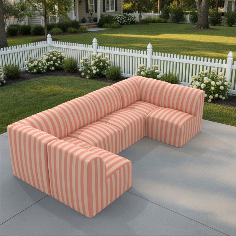 Praia 124" Sunbrella® Outdoor U Sectional, Expressive Blush Striped Sunbrella®
