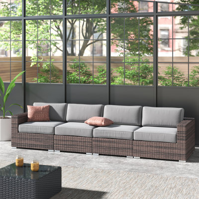 Demarest Fully Assembled 122'' Wide Outdoor Wicker Patio Sofa