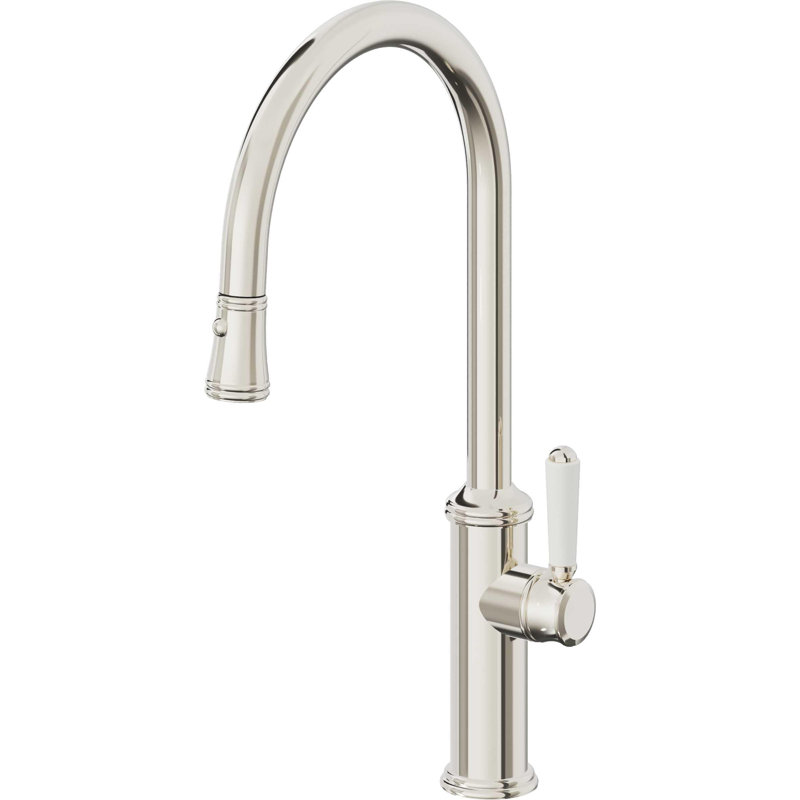 Davoli Pull-Down Kitchen Faucet with Button Sprayer - High Arc Spout, Polished Nickel