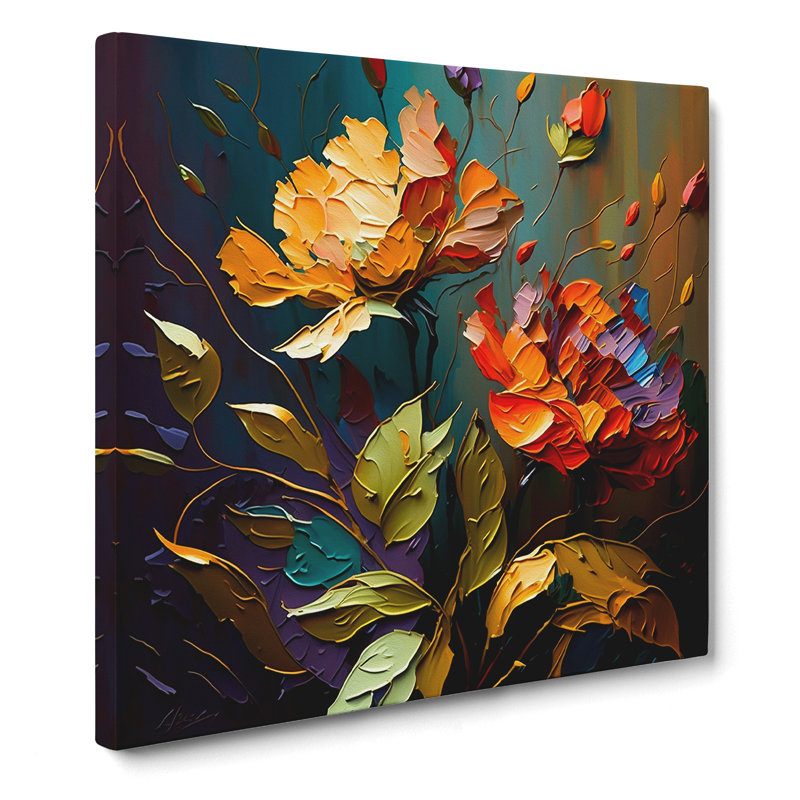 Floral Palette Knife Painting No.1 - Wrapped Canvas, 35cm H x 35cm W x 3cm D