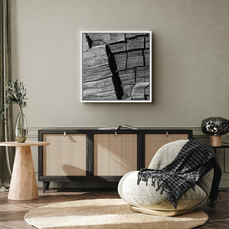 «Vintage Drift Wood Grain Tree Bark Nature Plants», photographie, rustique, gros plan, noir et blanc foncé, impression sur toile