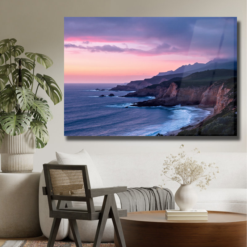 Art mural en verre trempé au coucher du soleil plage, H 24 po x l 36 po