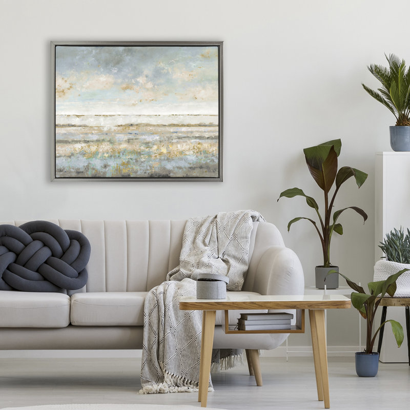 Cadre flottant abstrait Contemplative Mood, design par Lorenzo Collective, H 25 po x l 31 po, Cadre flottant gris lustré