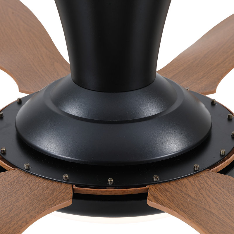 Cliffes 51" Flush Mount Ceiling Fan And Remote Control,Quiet DC Dimmable 6 Blades, Brown