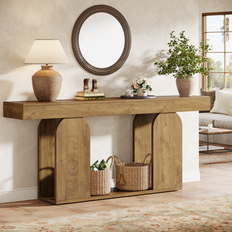 Gouldner 70.9" Long Console Table Farmhouse & Rustic Style, Light Brown