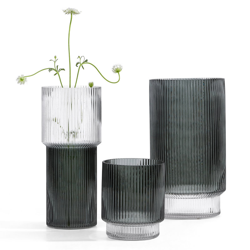 Vase en verre cannelé en zinc, Bleu / gris
