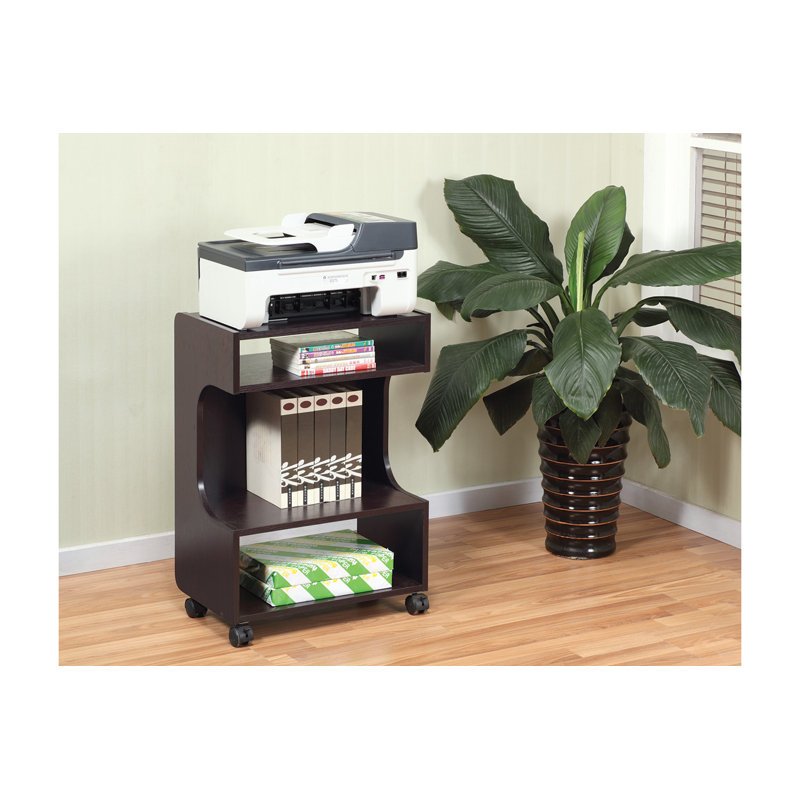 Sintechno Dark Cherry Wood Mobile Printer Stand with Storage