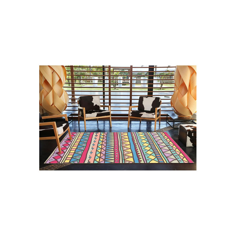 Tapis tissé multicolore à rayures multicolores et à motif géométrique lavable à la machine