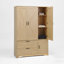 4-Door Wardrobe Closet, Mirror/LED/2-Drawers, Hanging Rod - Natural
