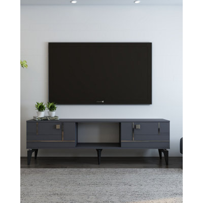 Meuble télé moderne, anthracite et argent, 59,1 po x 17,6 po x 11,6 po | 100% panneau de particules enduit de mélamine, épaisseur: 0,7 pouce | Conception murale, élégante et durable, parfaite pour le salon ou l'espace de divertissement