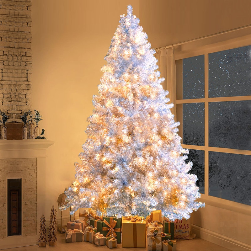 Arbre de Noël artificiel pré-éclairé avec embouts de branches, lumières DEL et 11 modes d'éclairage pour un décor intérieur et extérieur
