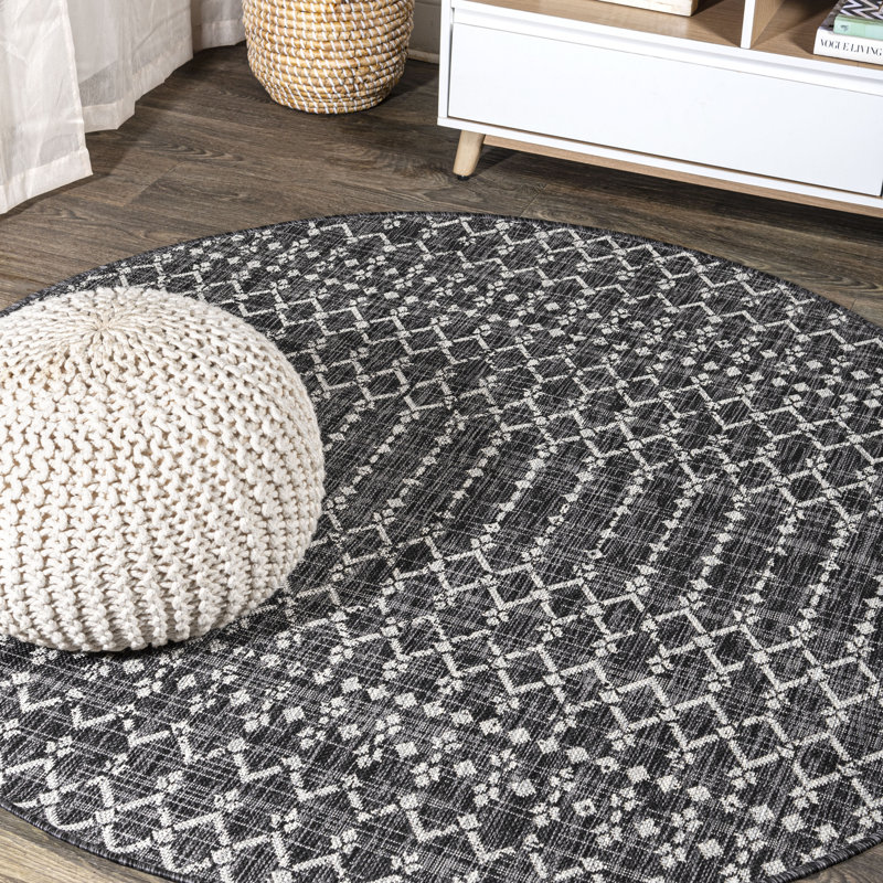 Tapis d'intérieur / extérieur Crompton, Rond 3 pi 11 po, Noir/gris