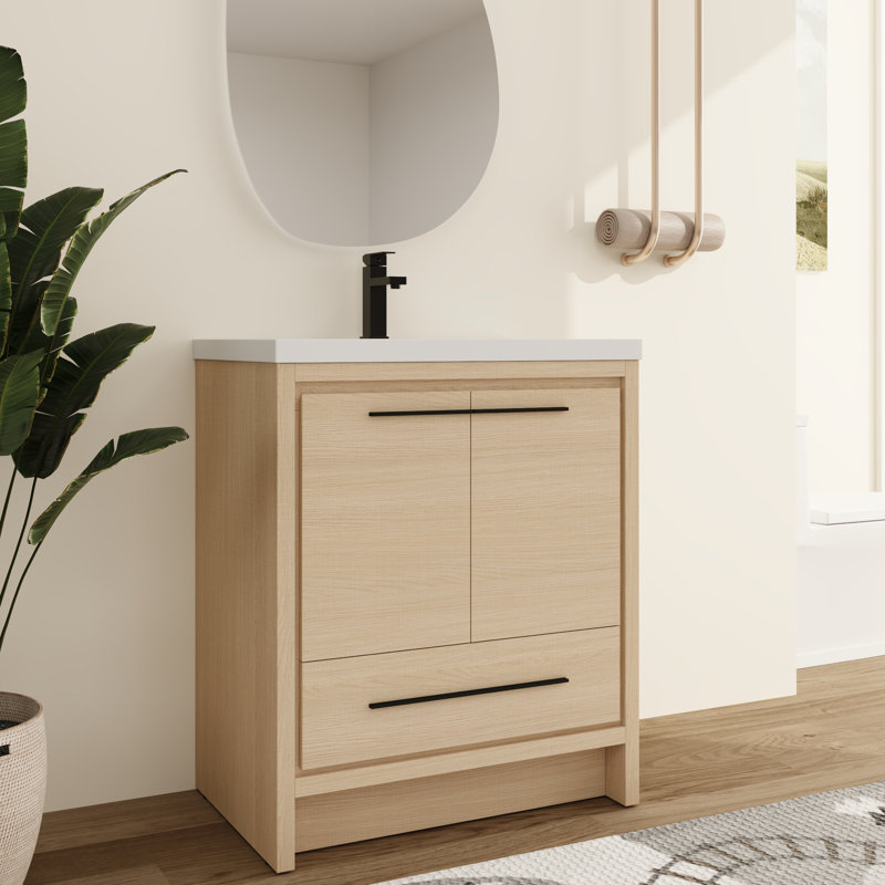 Xarnby 30'' Freestanding Single Bathroom Vanity With Resin Vanity Top, 30''Single Bathroom Vanity Set With Resin sink, 30"