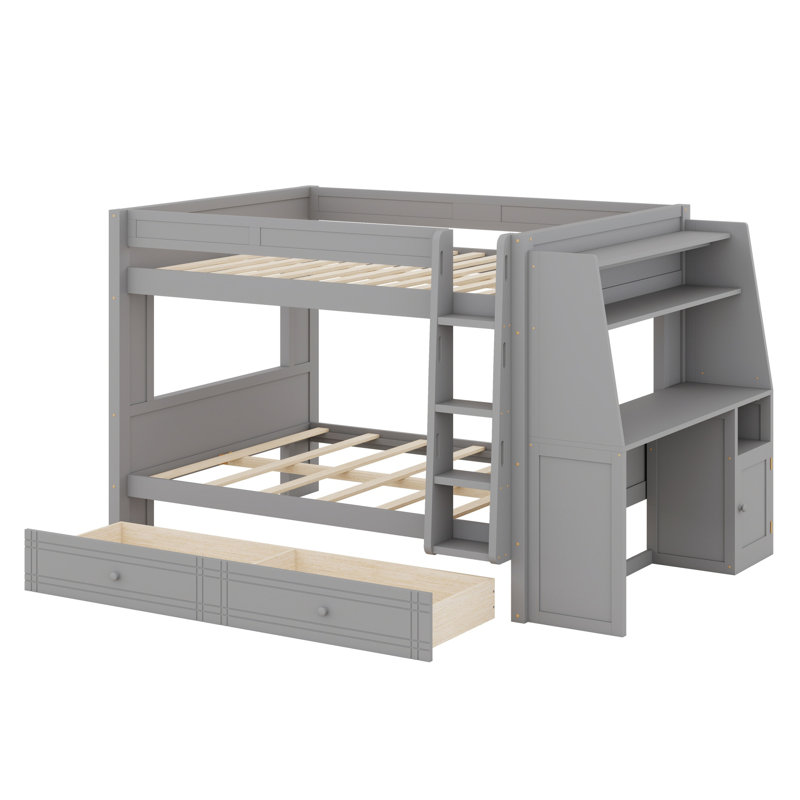 Lit superposé moderne et multifonctionnel avec bureau, étagères et rangement de tiroir, Gris
