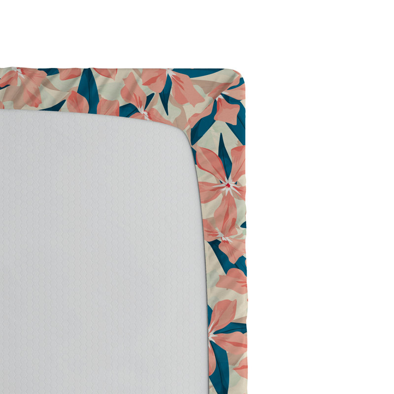 Drap-housse Ambesonne, Drap-housse très grand californien, Corail, bleu mer, pêche / floral