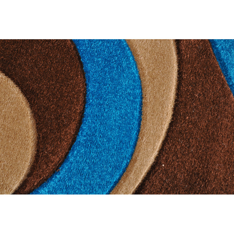 Tapis turquoise/brun tissé à la machine Melfa, Tapis de couloir 2 pi 7 po x 14 pi 6 po