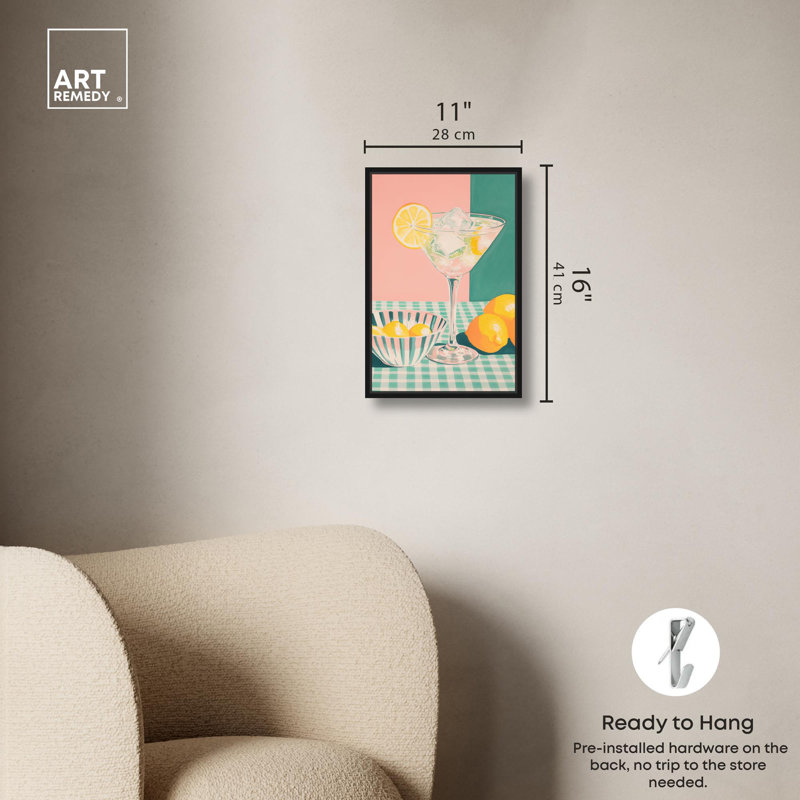 Toile «Lemon Slice Drink» par Art Remedy, Noir, H 16 po x l 11 po, Cadre flottant