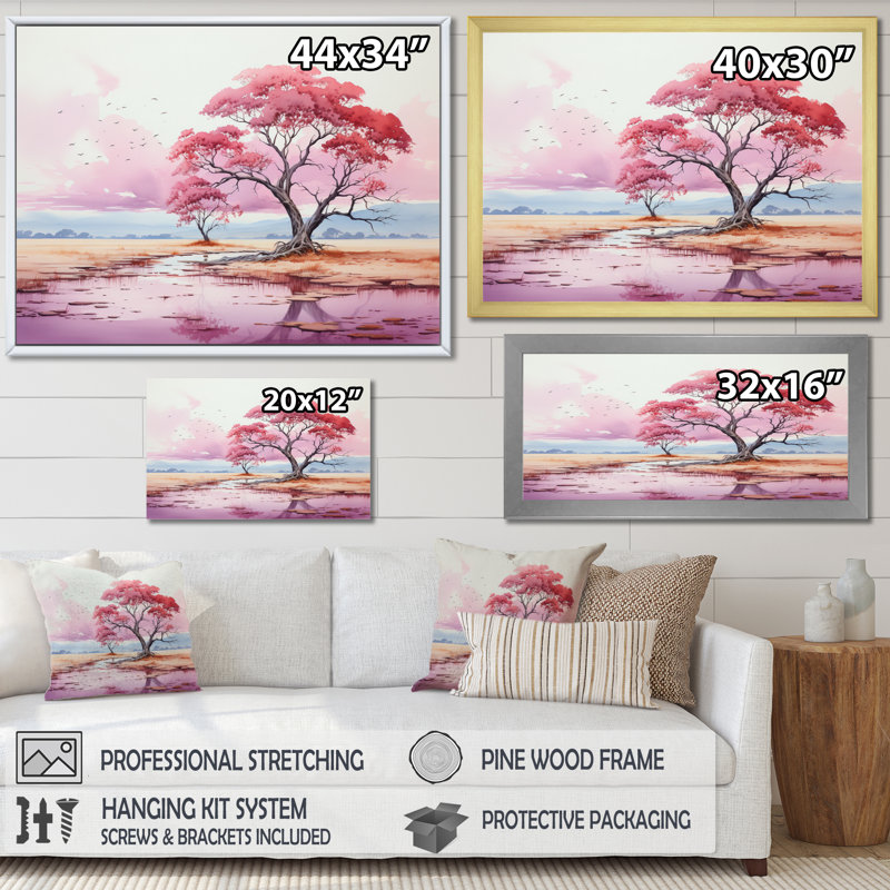 Rose, gris, paysage africain, Toile tendue, H 12 po x l 20 po x P 1 po