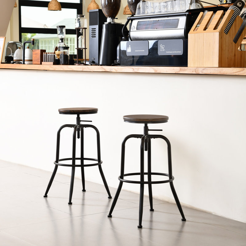 Tabourets de comptoir à hauteur réglable 27-30 po avec cadre en métal Laxton, Noyer