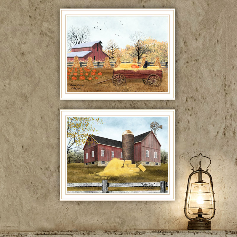 Delightful Home Wall Art: Autumn Blessings Farm Life - Cadre en bois et en papier multicolore