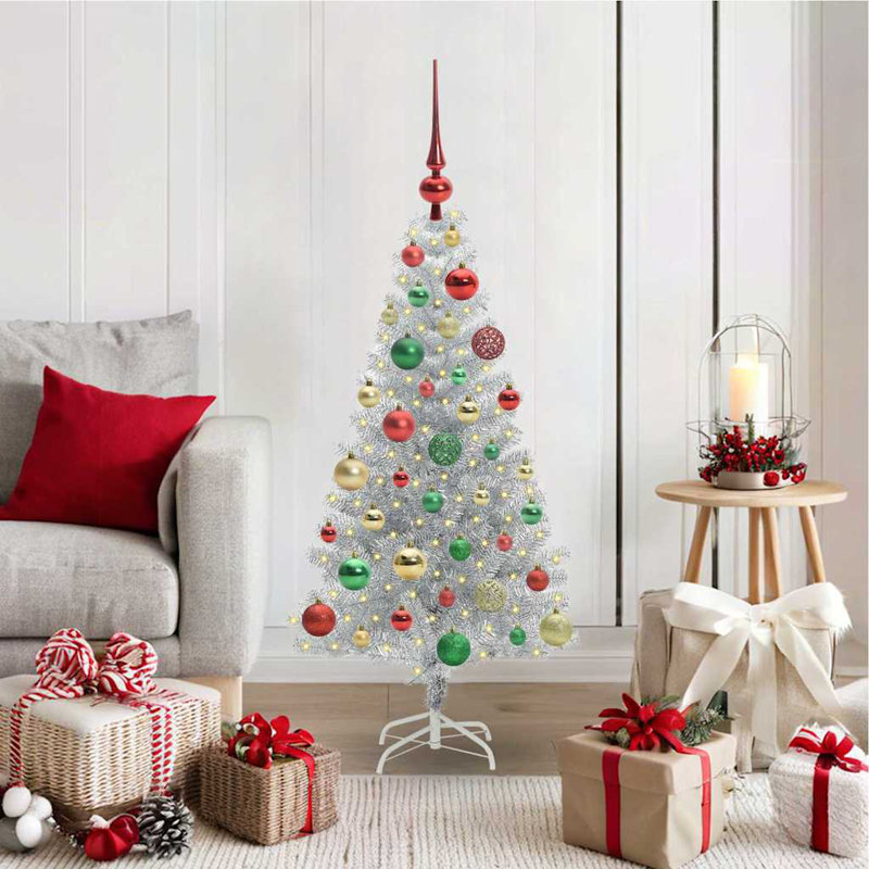 vidaXL Christmas Tree with 300 LEDs with Stand Silver PET, 3.94 ft