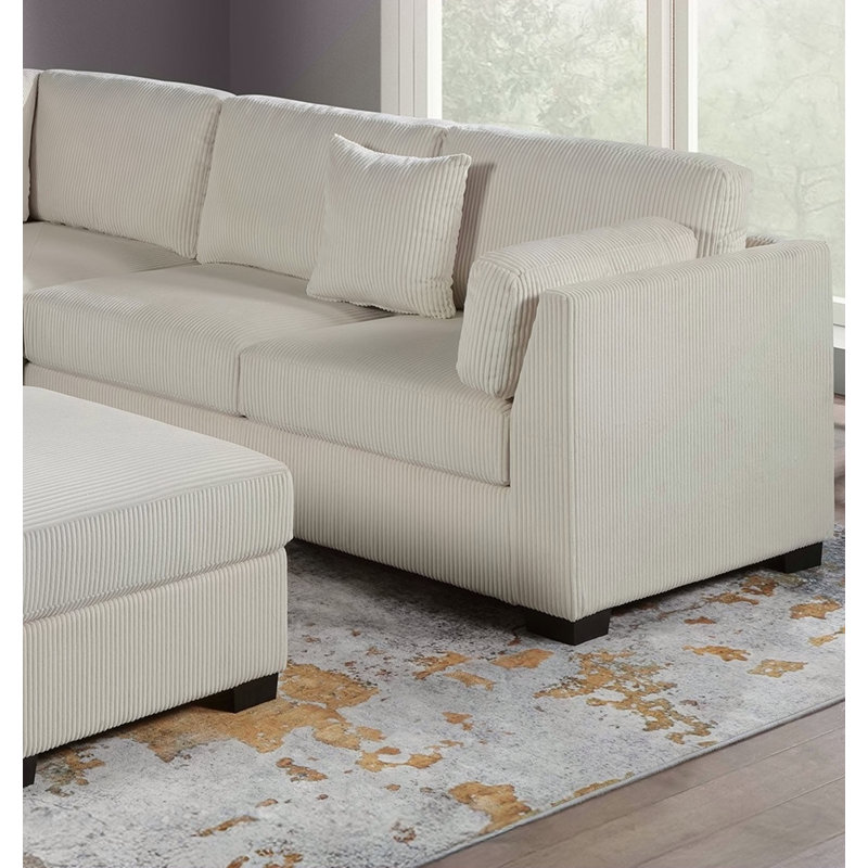 Ensemble de canapé 4 pièces L-Sectional RAF / LAF, Velours côtelé beige